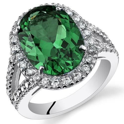 Emerald Ring Sterling Silver Oval Shape 7 Carats