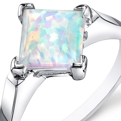 White Opal Ring Sterling Silver Princess Shape 1.5 Carats