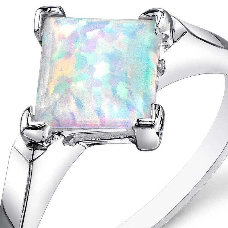 White Opal Ring Sterling Silver Princess Shape 1.5 Carats