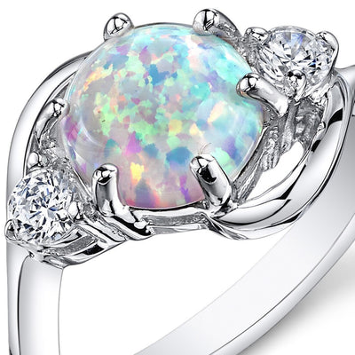 White Opal Ring Sterling Silver Round Shape 1.75 Carats