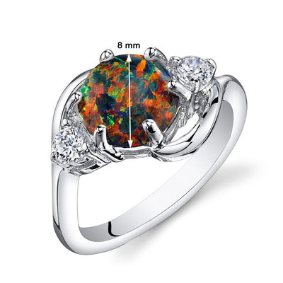 Black Opal Ring Sterling Silver Round Shape 1.75 Carats