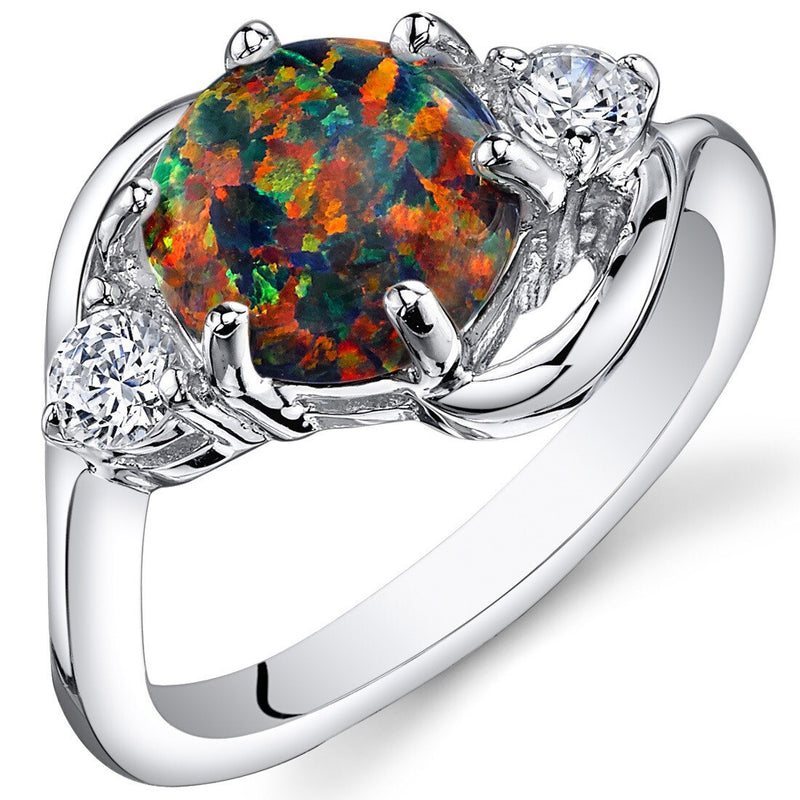 Black Opal Ring Sterling Silver Round Shape 1.75 Carats