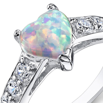 White Opal Ring Sterling Silver Heart Shape 1 Carats