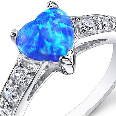 Blue Green Opal Ring Sterling Silver Heart Shape 1 Carats