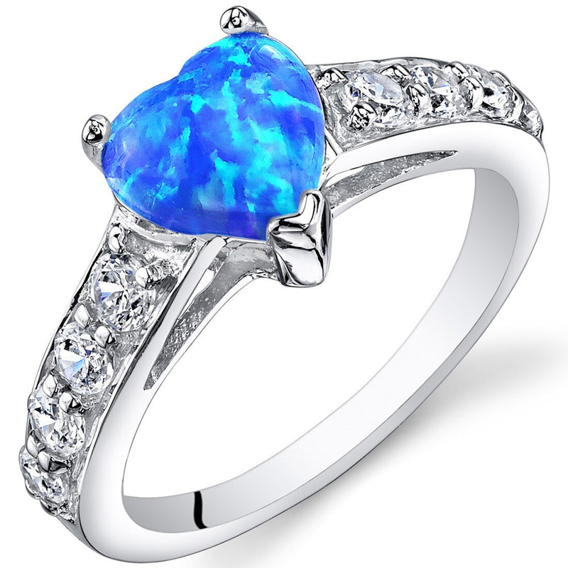 Blue Green Opal Ring Sterling Silver Heart Shape 1 Carats