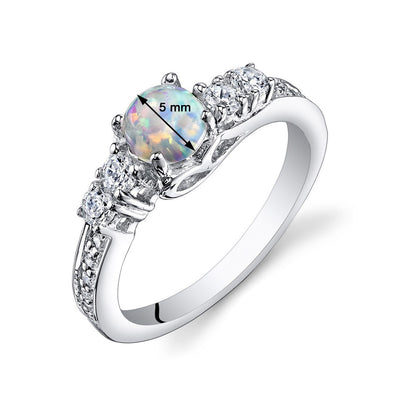 White Opal Ring Sterling Silver Round Shape 0.5 Carats