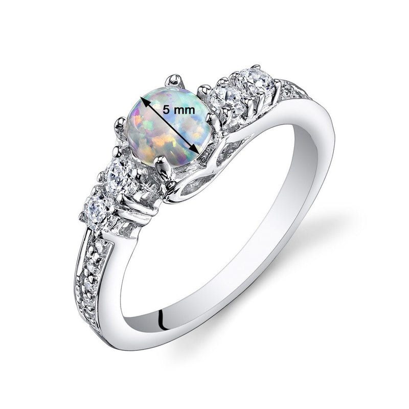 White Opal Ring Sterling Silver Round Shape 0.5 Carats