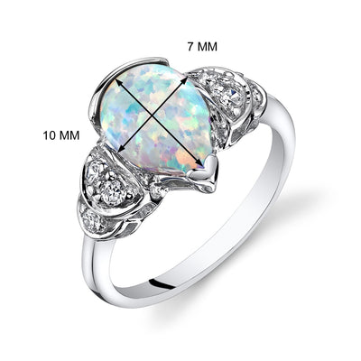 Opal Bellezza Ring Sterling Silver Tear Drop 1.00 Carat Sizes 5 to 9