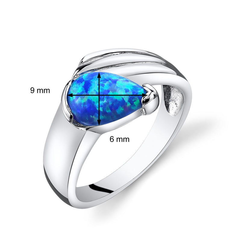 Blue Opal Eventides Ring Sterling Silver Tear Drop Sizes 5 to 9