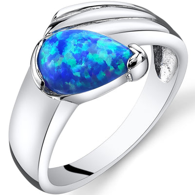 Blue Opal Eventides Ring Sterling Silver Tear Drop Sizes 5 to 9