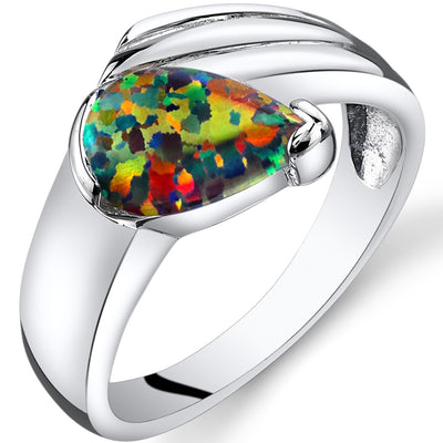 Black Opal Eventides Ring Sterling Silver Tear Drop Sizes 5 to 9