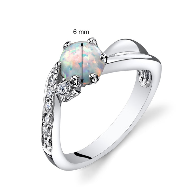 Opal Love Waves Ring Sterling Silver Round Cabochon Sizes 5 to 9