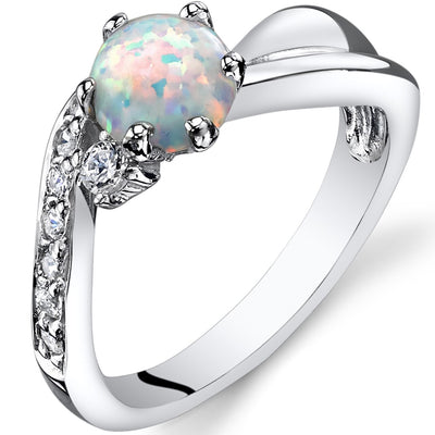 Opal Love Waves Ring Sterling Silver Round Cabochon Sizes 5 to 9