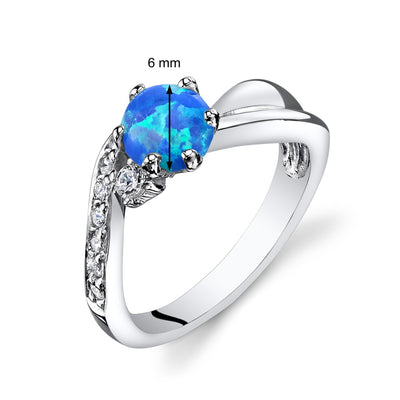 Blue Opal Love Waves Ring Sterling Silver Round Cabochon Sizes 5 to 9