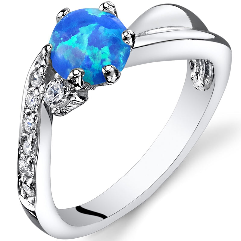 Blue Opal Love Waves Ring Sterling Silver Round Cabochon Sizes 5 to 9