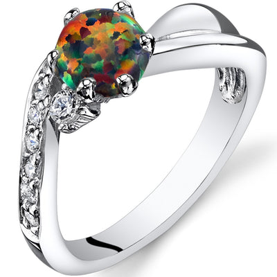 Black Opal Love Waves Ring Sterling Silver Round Cabochon Sizes 5 to 9