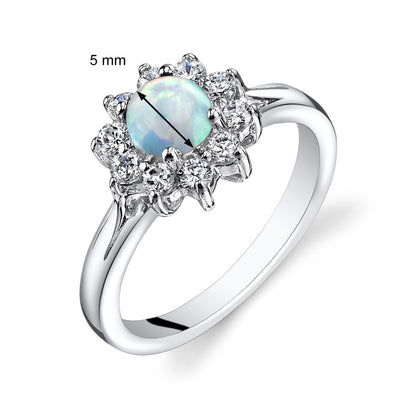 Opal Daisy Ring Sterling Silver CZ Accent Sizes 5 to 9