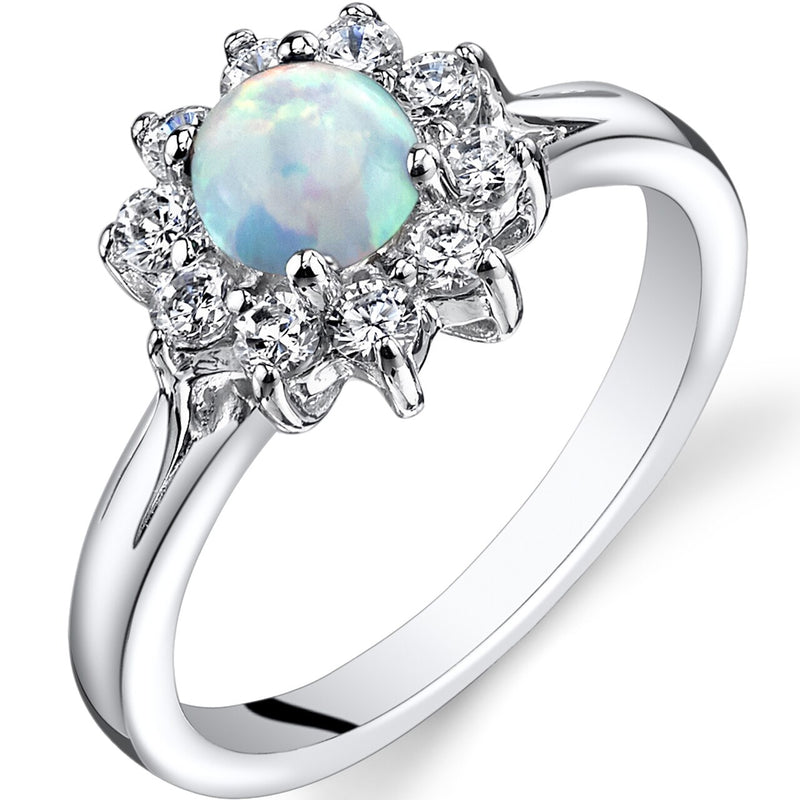 Opal Daisy Ring Sterling Silver CZ Accent Sizes 5 to 9
