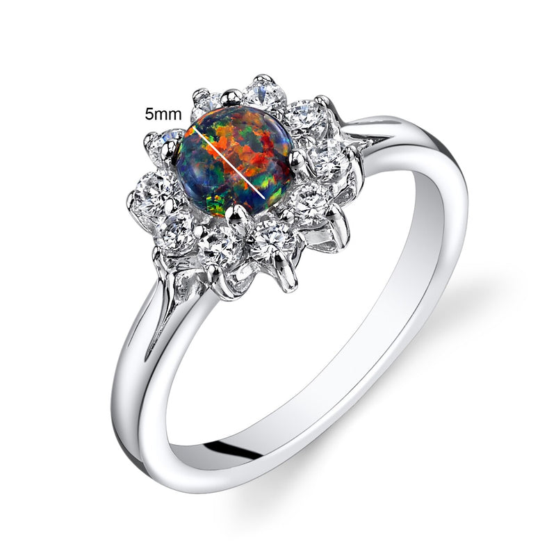 Black Opal Daisy Ring Sterling Silver CZ Accent Sizes 5 to 9