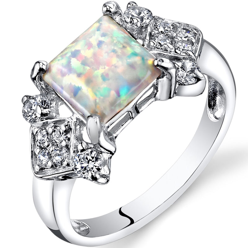Opal Majeste Ring Sterling Silver Princess Cut 1.00 Carats Sizes 5 to 9