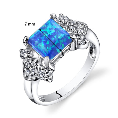 Blue Opal Majeste Ring Sterling Silver Princess Cut 1.00 Carats Sizes 5 to 9