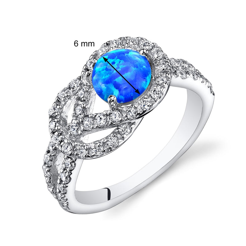 Blue Opal Love Knot Ring Sterling Silver Sizes 5 to 9