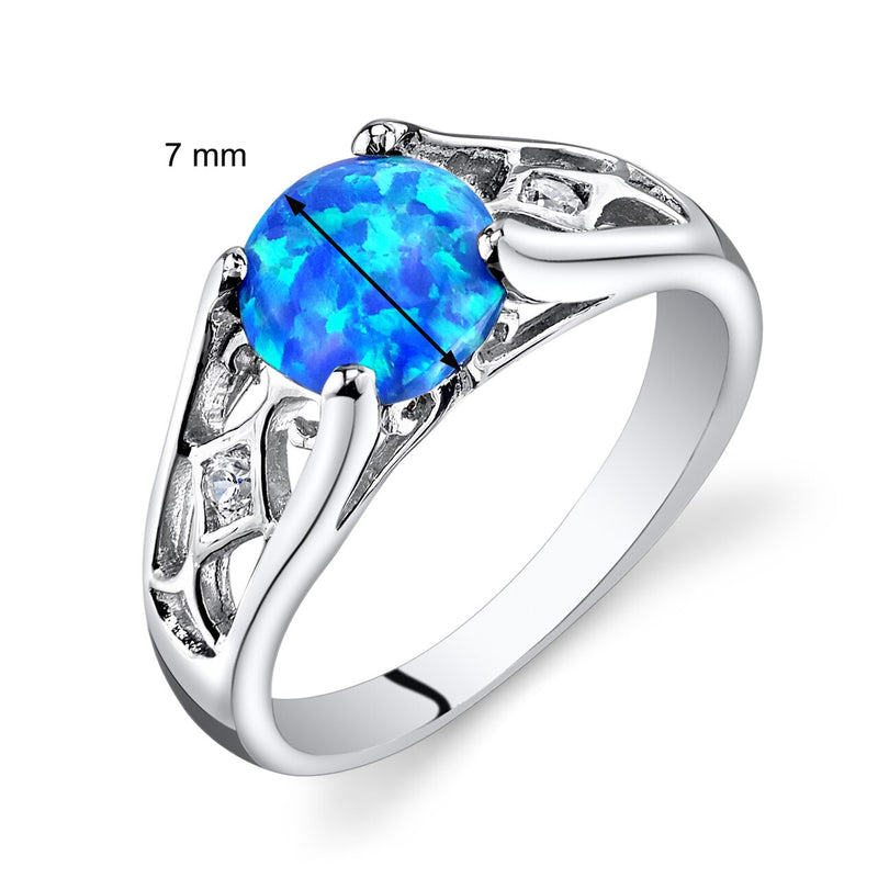 Blue Opal Venetian Ring Sterling Silver 1.00 Carats Sizes 5 to 9