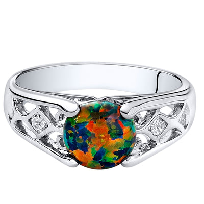 Black Opal Venetian Ring Sterling Silver 1.00 Carats Sizes 5 to 9 SR11236-side