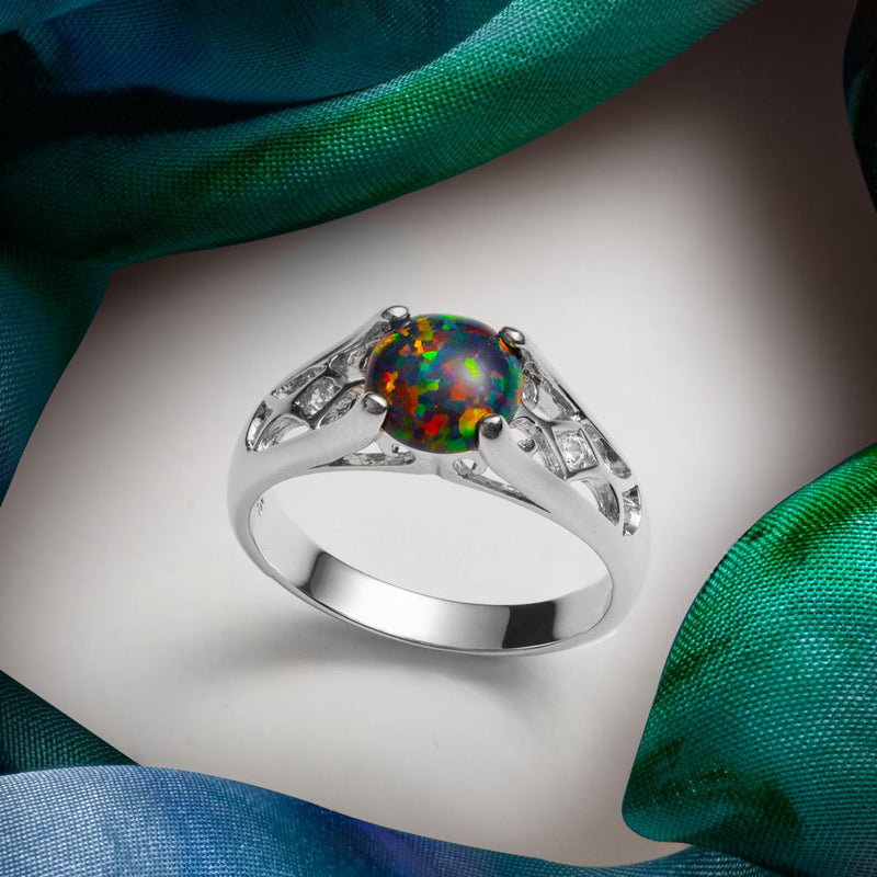 Black Opal Venetian Ring Sterling Silver 1.00 Carats Sizes 5 to 9