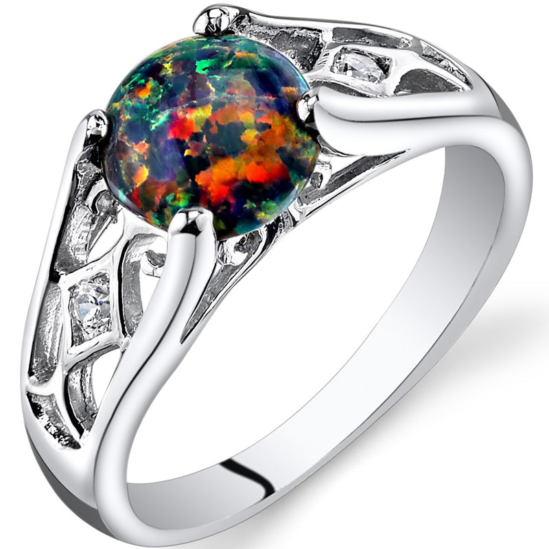Black Opal Venetian Ring Sterling Silver 1.00 Carats Sizes 5 to 9 SR11236