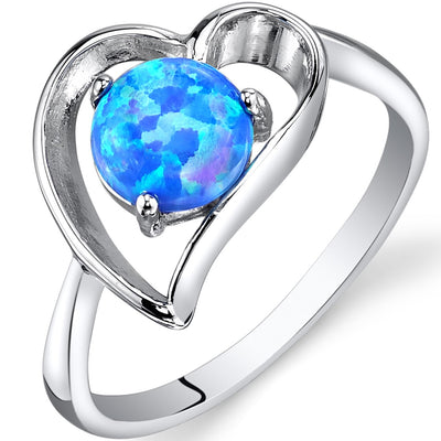 Blue Opal Solitaire Heart Ring Sterling Silver Sizes 5 to 9