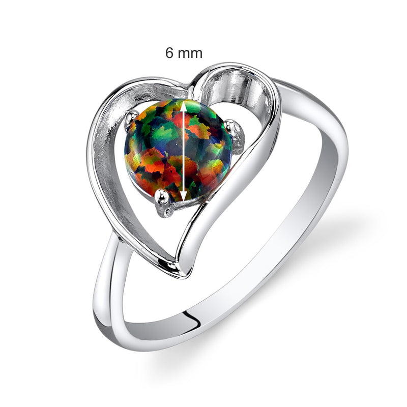 Black Opal Solitaire Heart Ring Sterling Silver Sizes 5 to 9