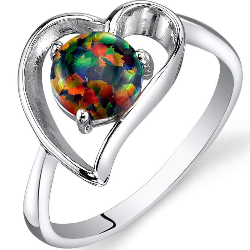 Black Opal Solitaire Heart Ring Sterling Silver Sizes 5 to 9