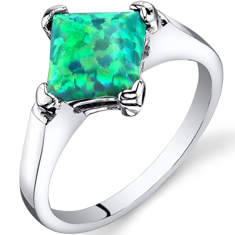 Green Opal Princess Cut Solitaire Ring Sterling Silver 1.00 Carat Sizes 5 to 9