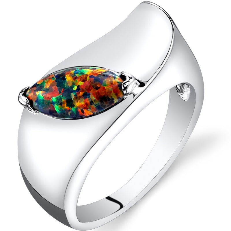 Black Opal Mod Ring Sterling Silver Marquise Cut Sizes 5 to 9