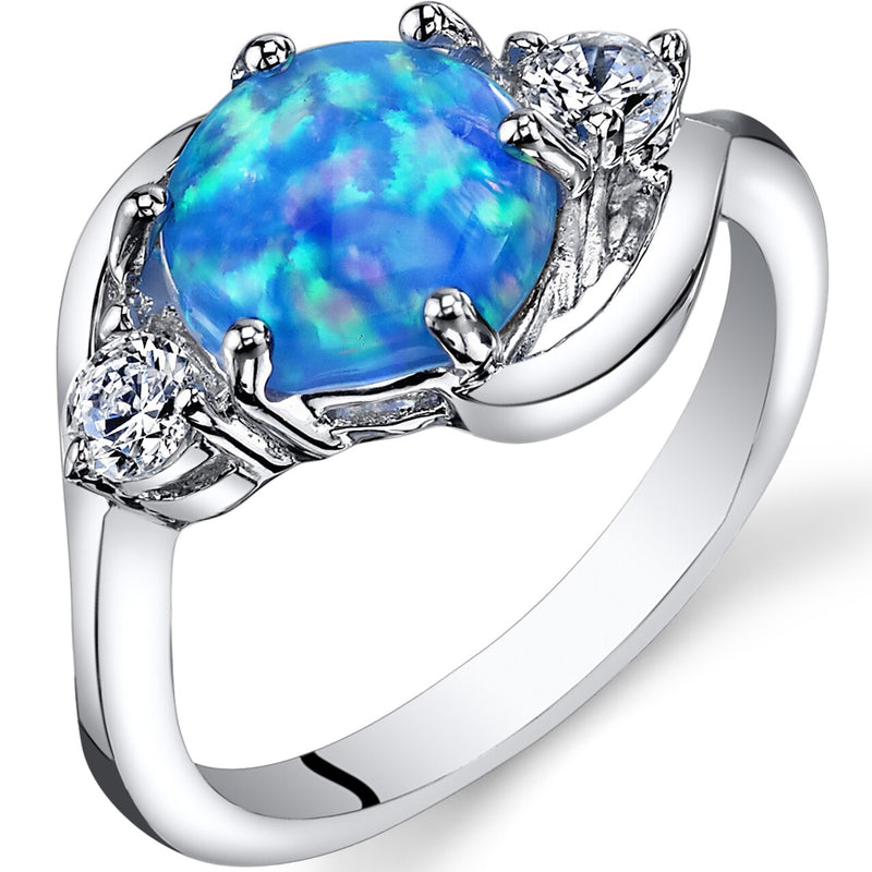 Powder Blue Opal 3 Stone Ring Sterling Silver 1.25 Carats Sizes 5 to 9