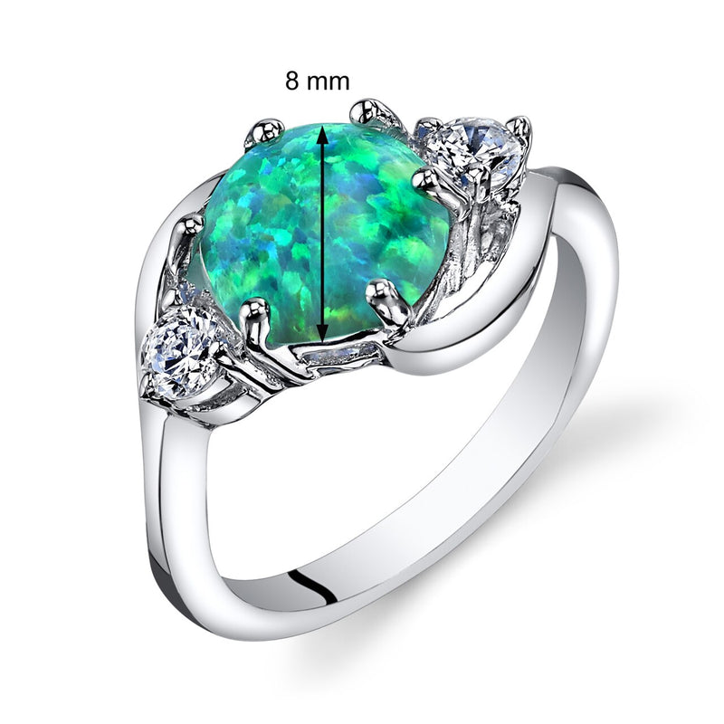 Green Opal 3 Stone Ring Sterling Silver 1.25 Carats Sizes 5 to 9