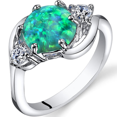 Green Opal 3 Stone Ring Sterling Silver 1.25 Carats Sizes 5 to 9