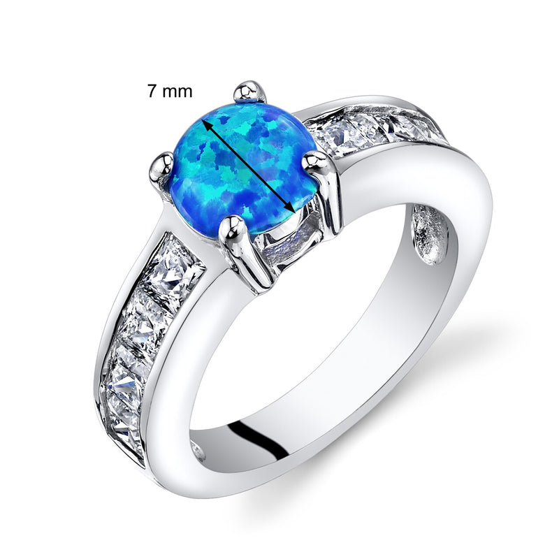 Blue Opal Mezzo Channel Ring Sterling Silver 1.00 Carats Sizes 5 to 9