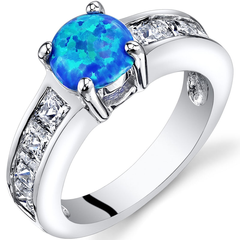 Blue Opal Mezzo Channel Ring Sterling Silver 1.00 Carats Sizes 5 to 9