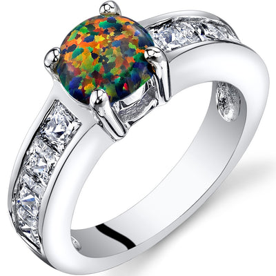Black Opal Mezzo Channel Ring Sterling Silver 1.00 Carats Sizes 5 to 9