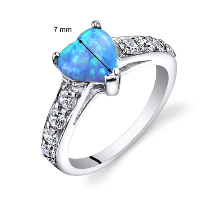 Powder Blue Opal Heart Ring Sterling Silver 1.00 Carats Sizes 5 to 9