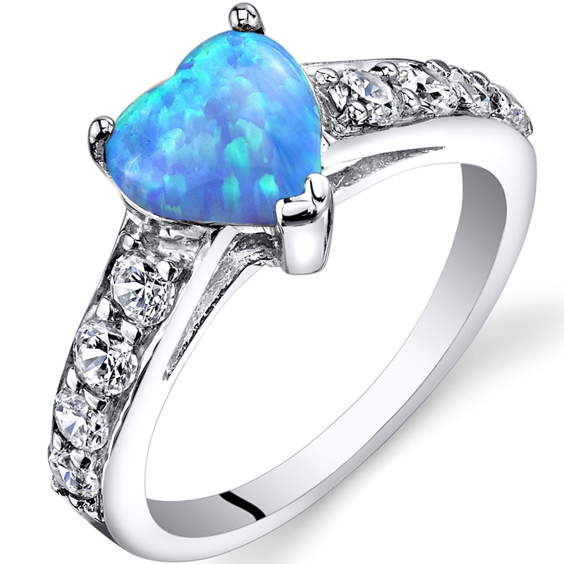 Powder Blue Opal Heart Ring Sterling Silver 1.00 Carats Sizes 5 to 9