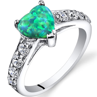 Green Opal Heart Ring Sterling Silver 1.00 Carats Sizes 5 to 9