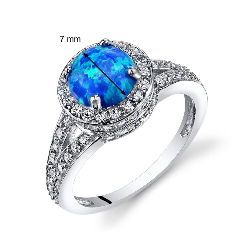 Blue Opal Halo Ring Sterling Silver 1.00 Carats Sizes 5 to 9