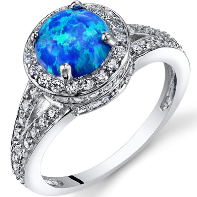 Blue Opal Halo Ring Sterling Silver 1.00 Carats Sizes 5 to 9