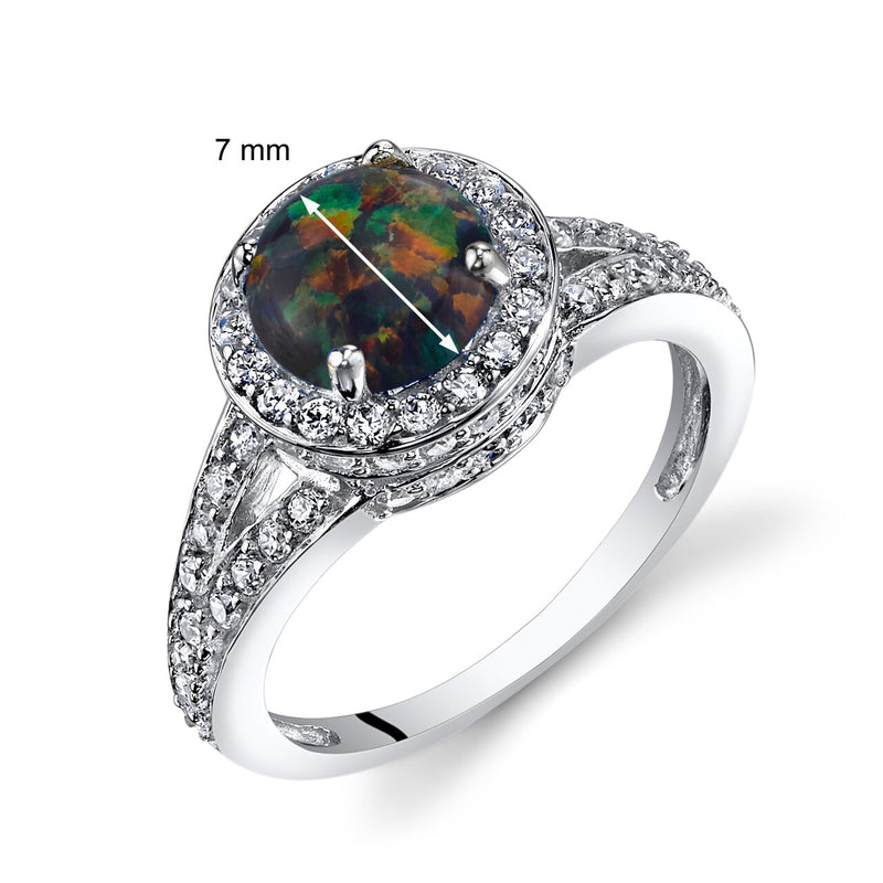 Black Opal Halo Ring Sterling Silver 1.00 Carats Sizes 5 to 9