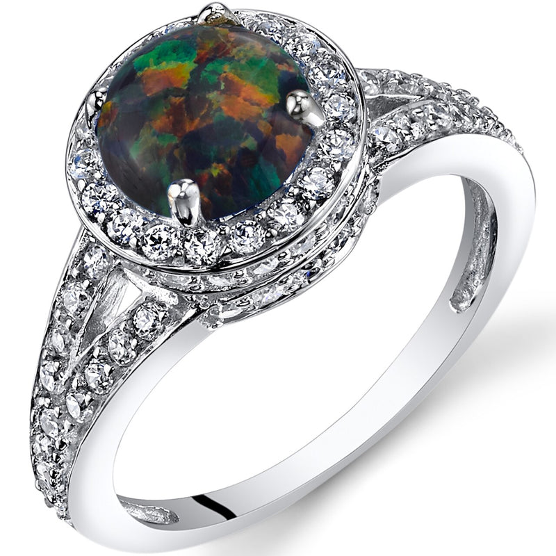 Black Opal Halo Ring Sterling Silver 1.00 Carats Sizes 5 to 9