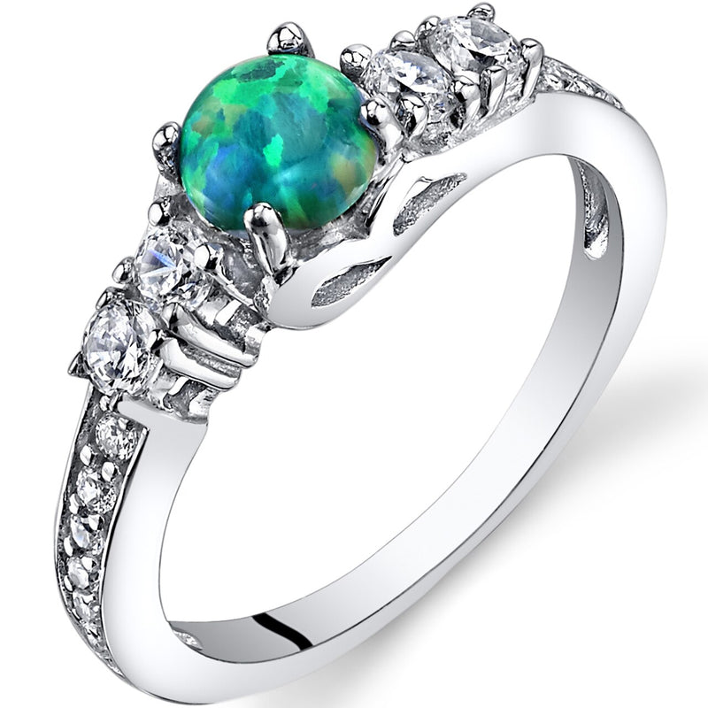 Green Opal Dolce Ring Sterling Silver Round Cabochon Sizes 5 to 9