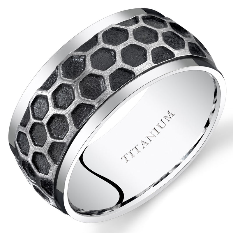 Hexagon Pattern Titanium Band Ring 10mm Sizes 7-14